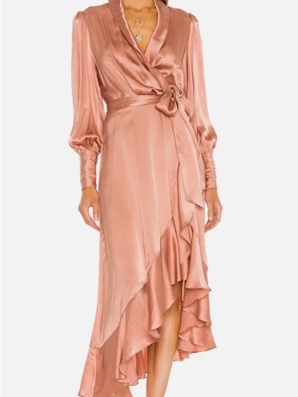 Zimmermann Rose Gold Satin Wrap High-Low Dress